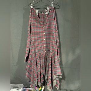 NWT Brand New Free People Tattered Hem Shirt Jacket In Brick Combo Dress